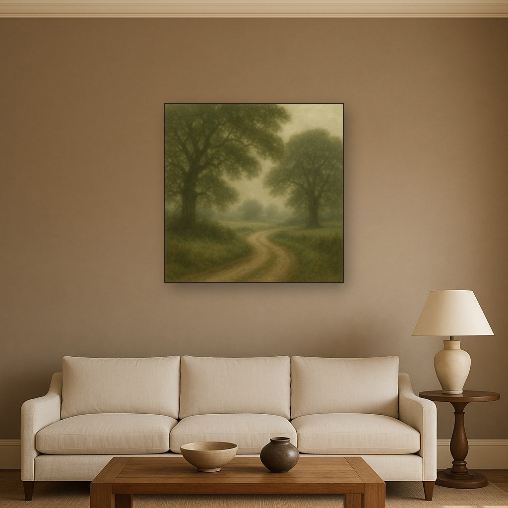 Misty English Countryside Lane Oil Painting - View 2