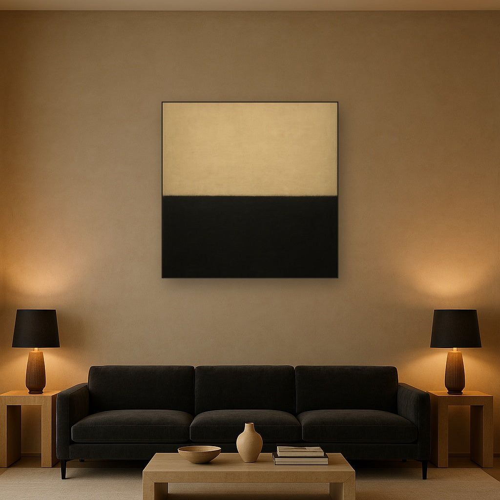 Onyx & Warm Biscuit Horizon No. 9 - Modern Fine Art Oil Painting - View 2