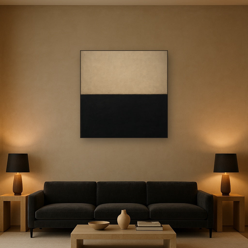 Onyx & Warm Biscuit Horizon No. 9 - Modern Fine Art Oil Painting - View 2