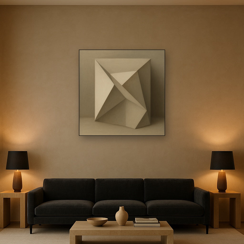 Folded Paper Geometry in Neutral Gradient Shadows No. 5 Oil Painting - View 2