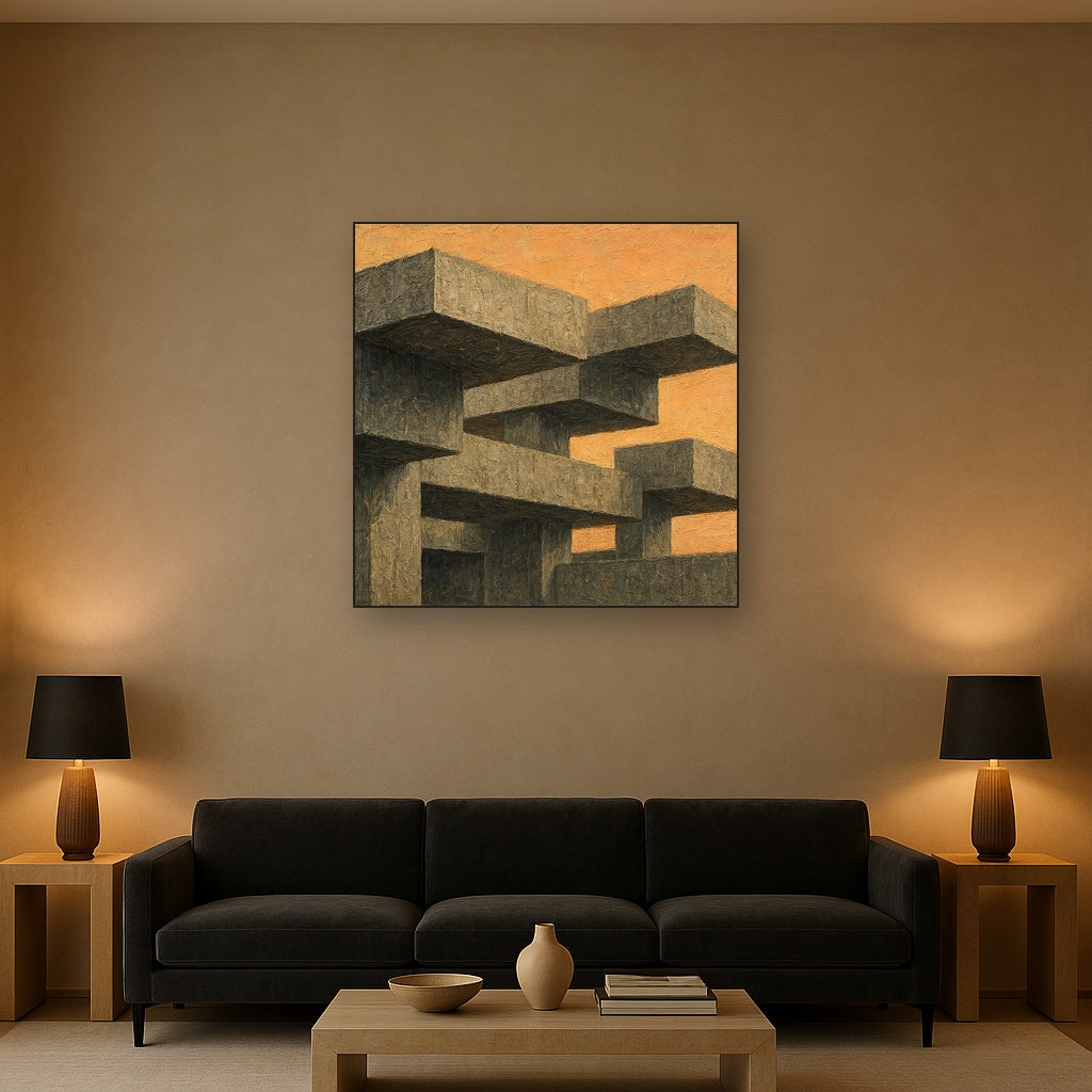 Brutalist Cantilever Forms Oil Painting - View 2