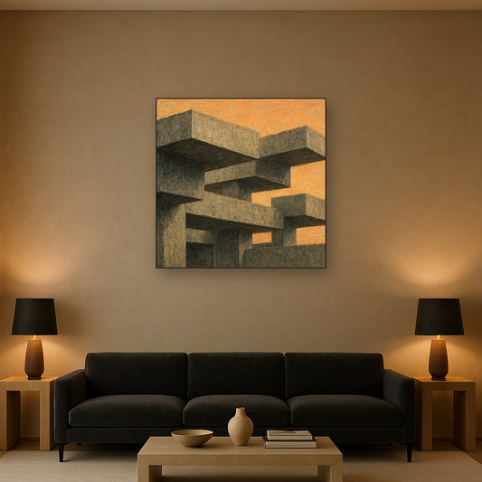 Brutalist Cantilever Forms Oil Painting - View 2