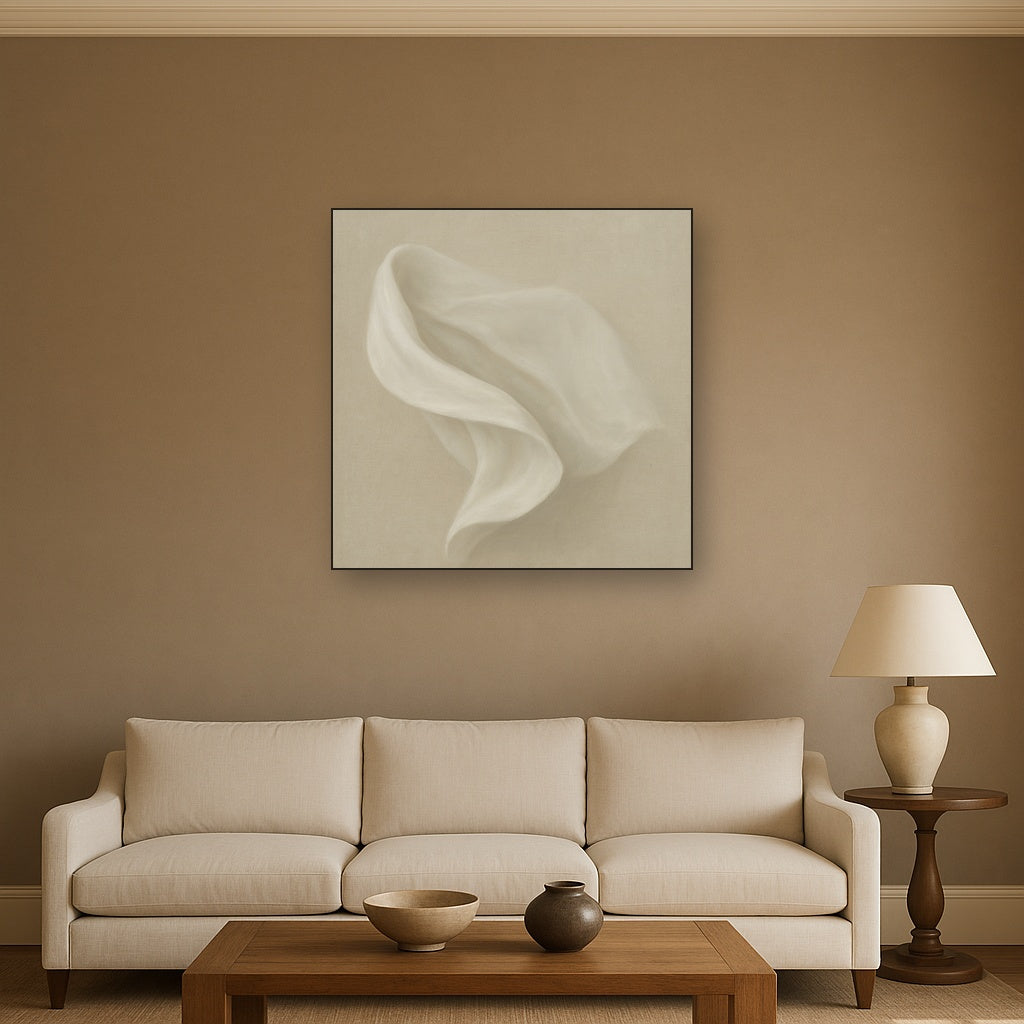 Alabaster Linen Texture Fold No. 4 - Modern Fine Art Oil Painting - View 2