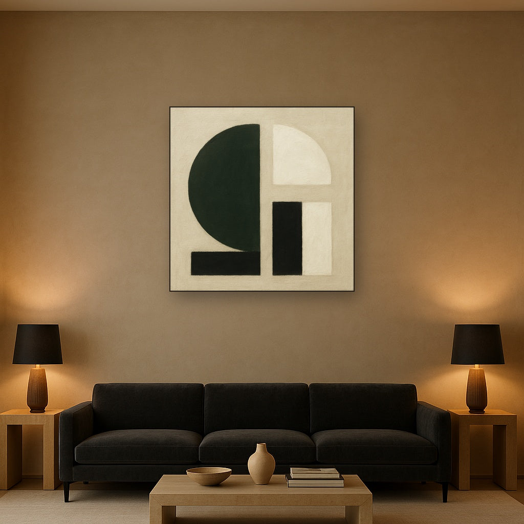 Forest Emerald & Chalk Interlock No. 6 - Modern Fine Art Oil Painting - View 2