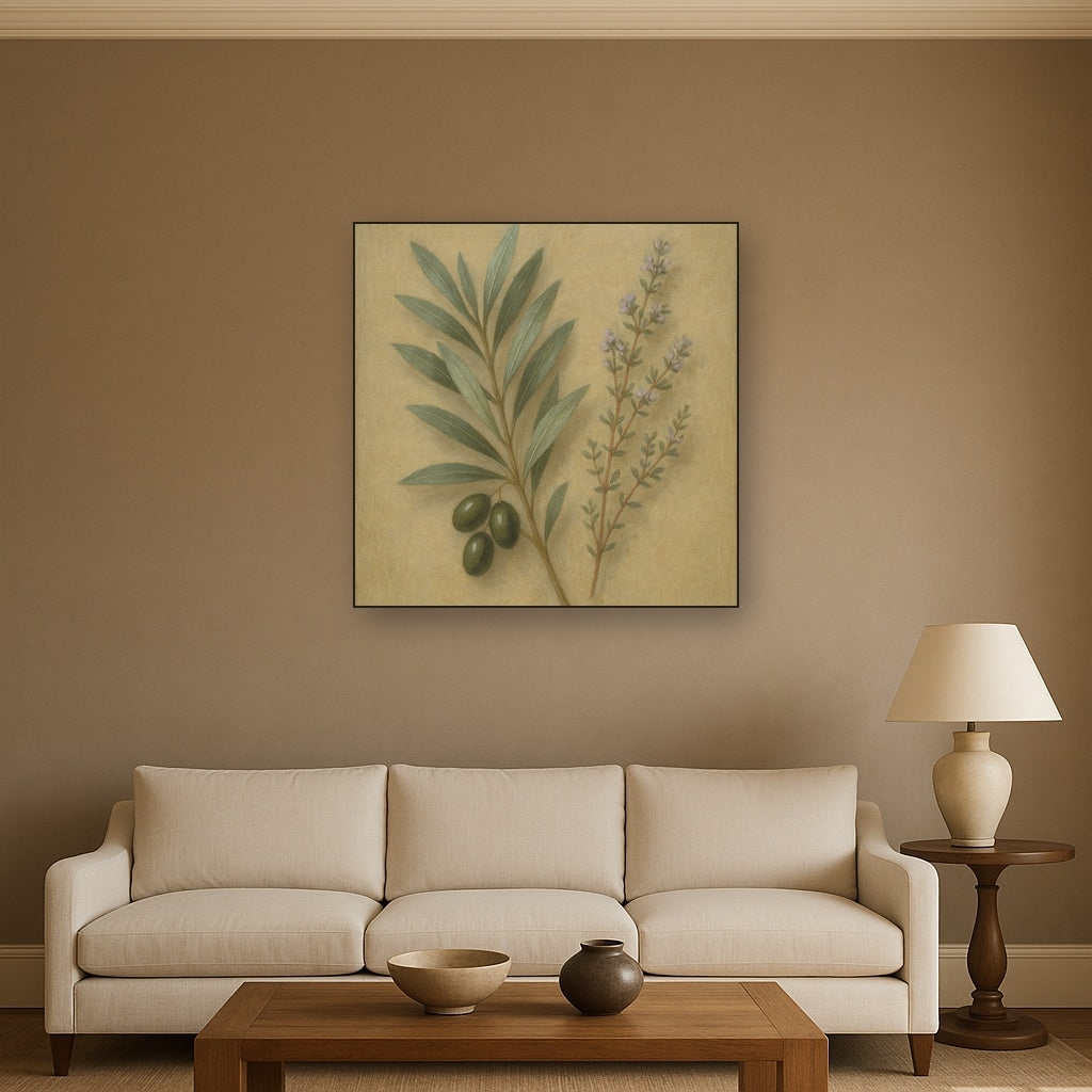Olive Branches & Wild Thyme Botanical Study No. 7 Fine Art Oil Painting - View 2