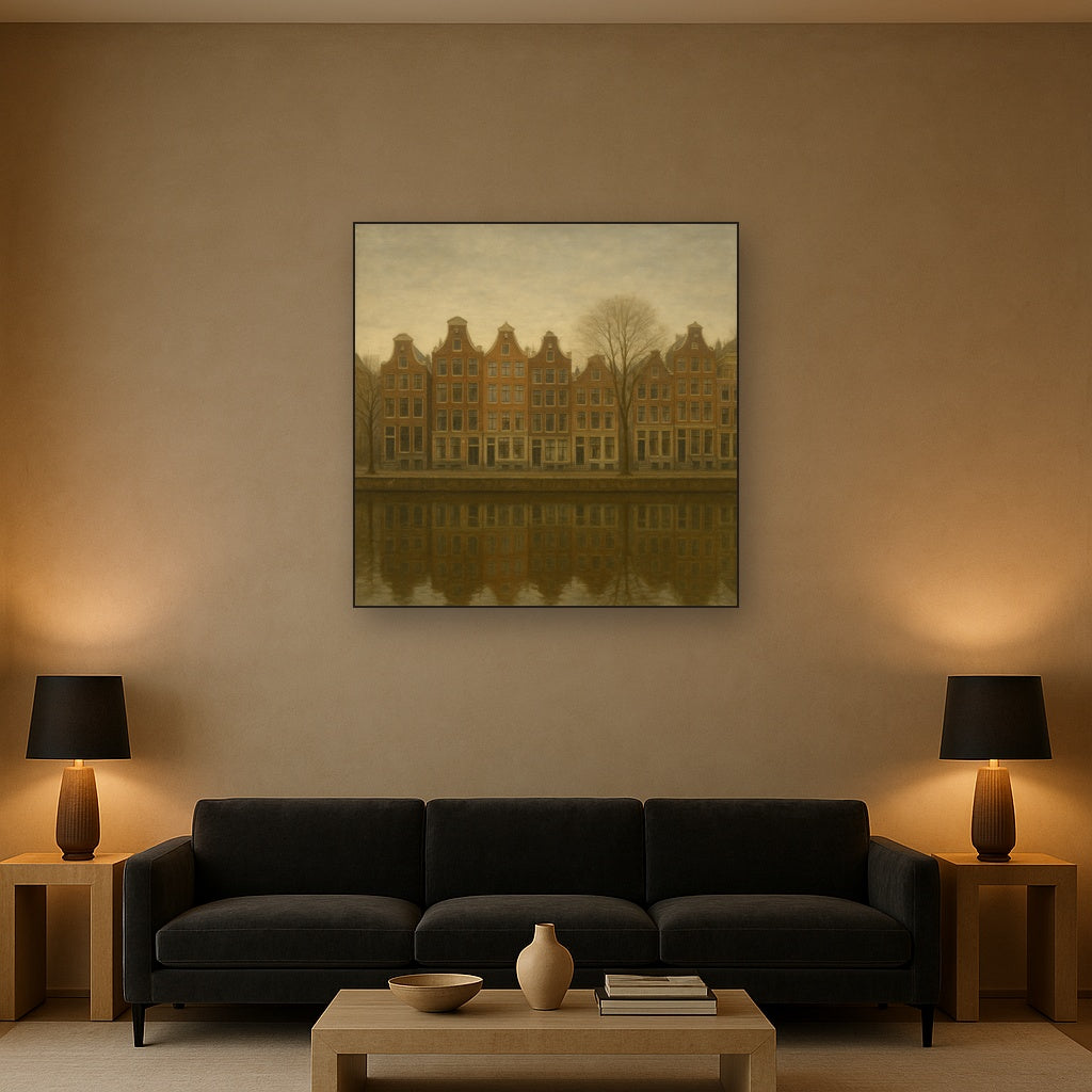 Amsterdam Canal Houses Under Overcast Sky No. 7 Oil Painting - View 2