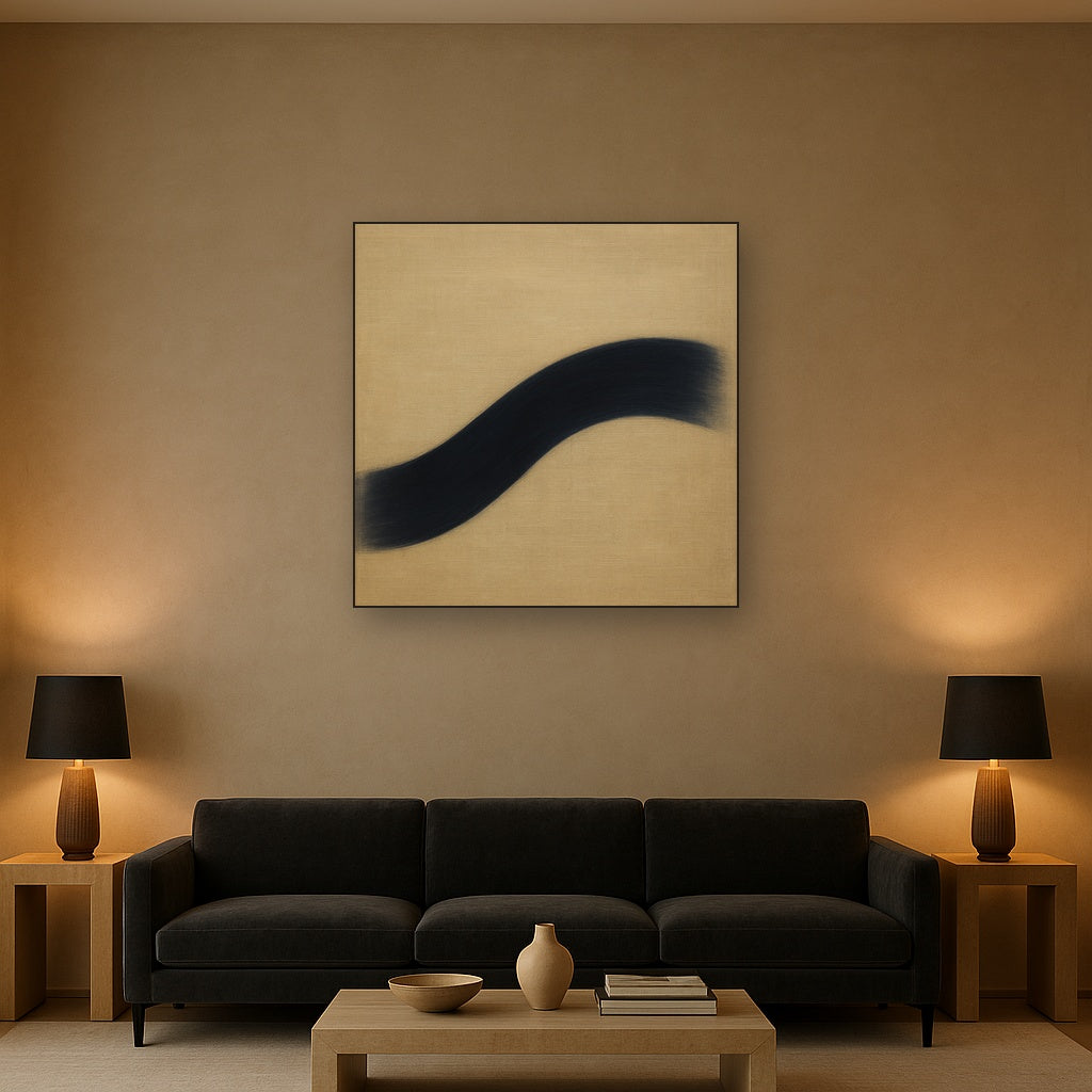 Navy Indigo & Warm Sand Sweep No. 2 - Modern Fine Art Oil Painting - View 2