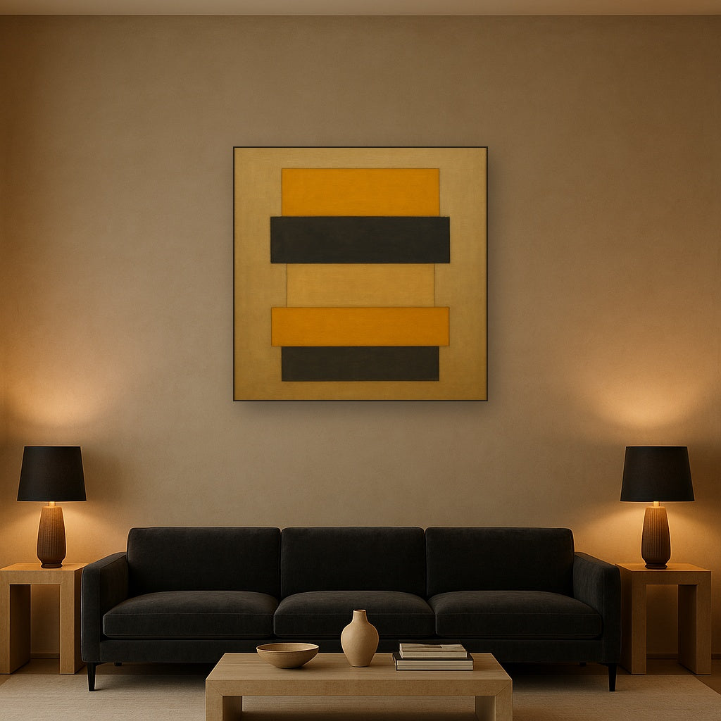Stacked Horizon Blocks in Mustard & Charcoal Oil Painting - View 2