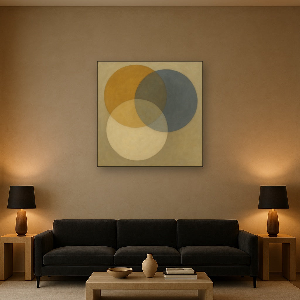 Intersecting Discs in Burnished Ochre & Slate No. 10 Fine Art Oil Painting - View 2