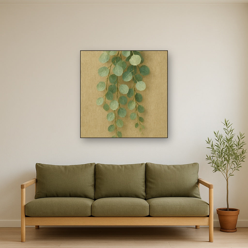 Eucalyptus Canopy Botanical Oil Painting - Styled in Modern Living Room