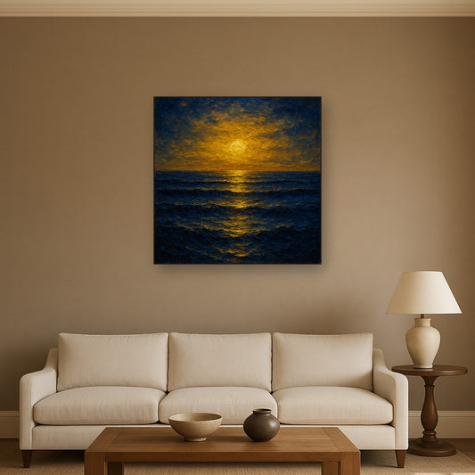 Golden Horizon Over Midnight Ocean Oil Painting - View 2