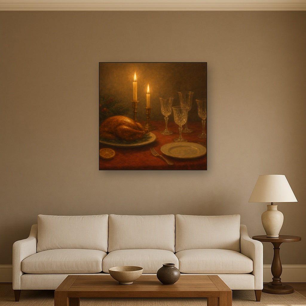 Candlelit Holiday Table & Vintage Glassware No. 4 Oil Painting - View 2