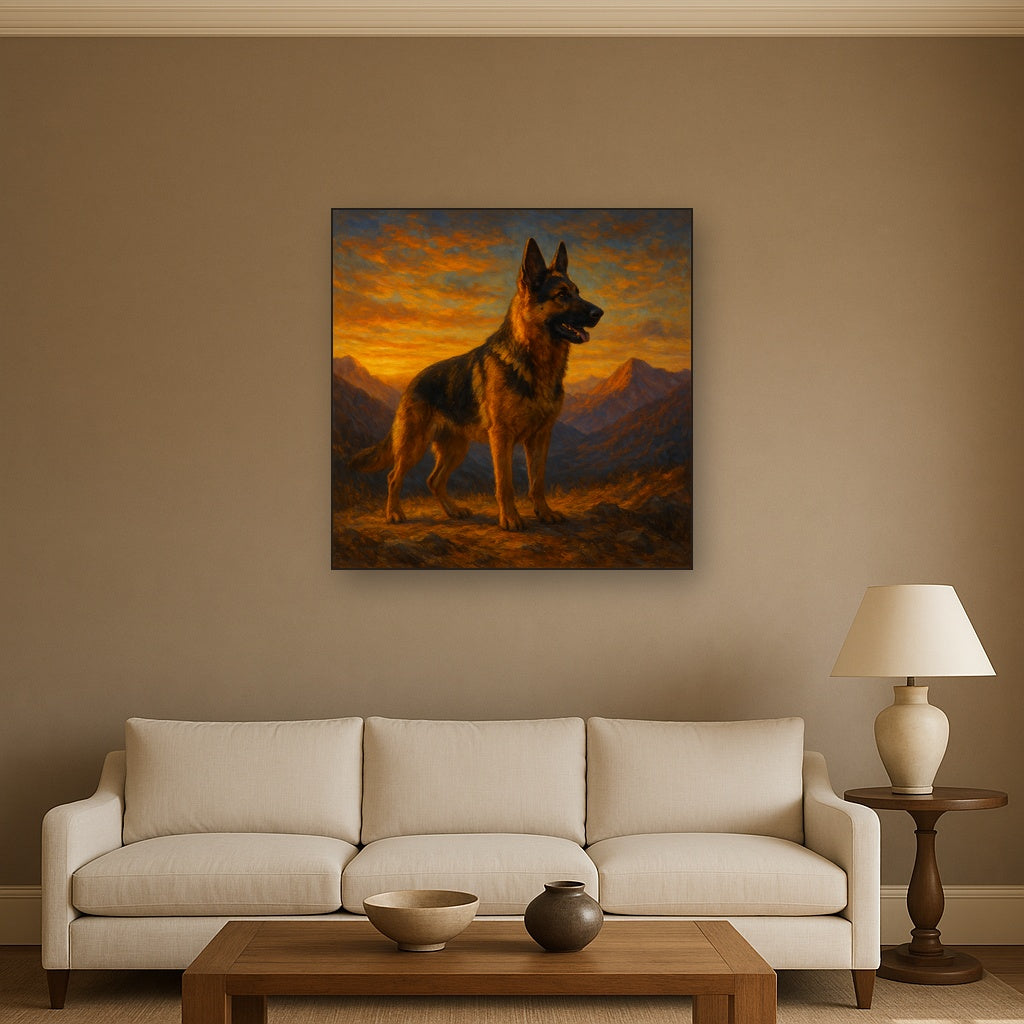 German Shepherd Standing in Alpine Sunset No. 9 Fine Art Oil Painting - View 2