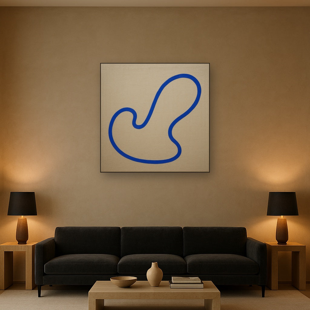 Cobalt Blue & Pale Oat Contour No. 8 - Modern Fine Art Oil Painting - View 2