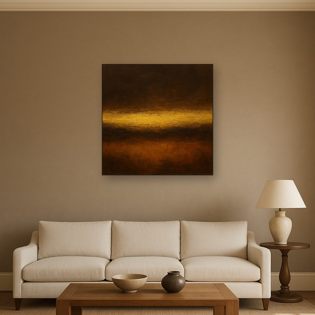 Espresso Velvet & Gilded Horizon No. 2 Oil Painting - Styled in Modern Living Room