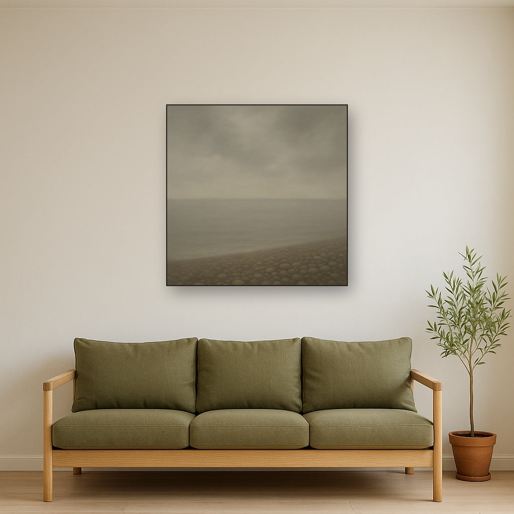 Overcast Coastal Fog & Wet Pebble Shingle No. 18 Oil Painting - View 2