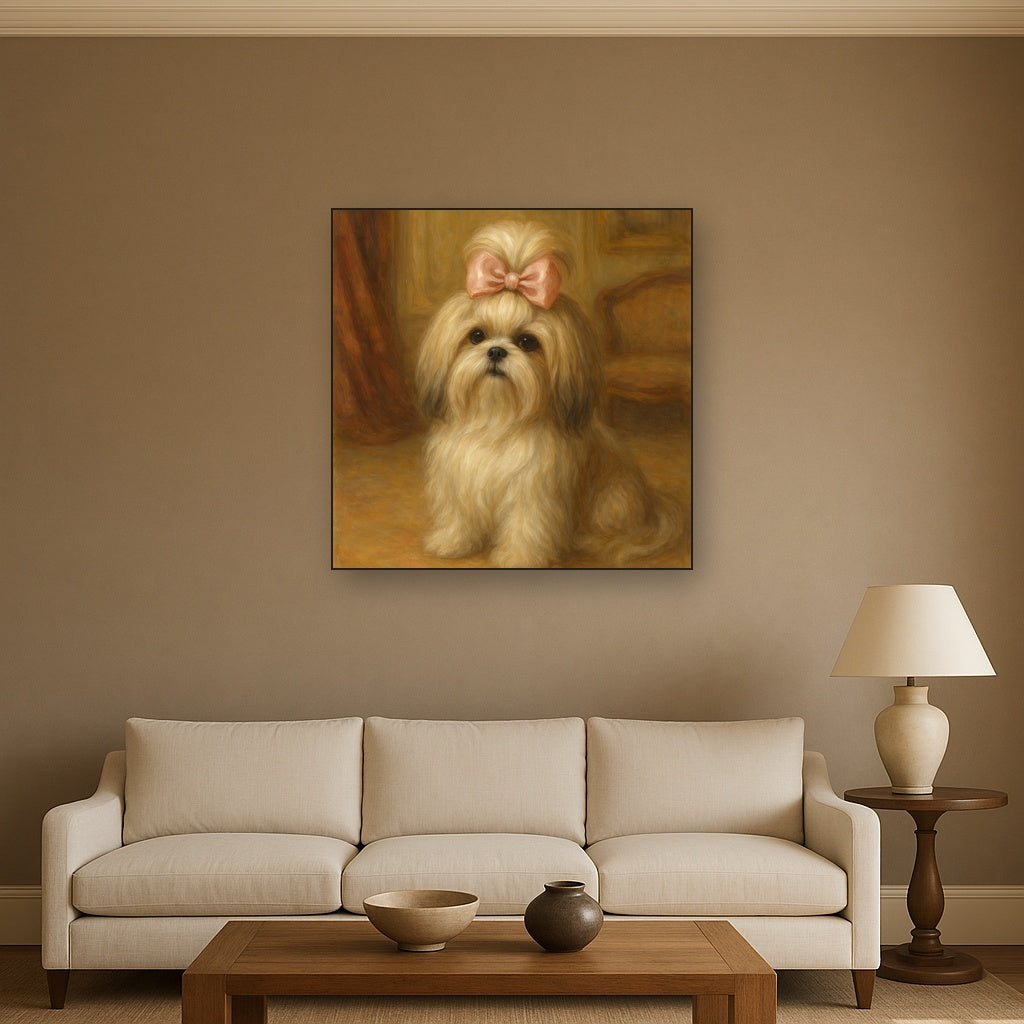Sweet Shih Tzu with Silk Bow in Parlor No. 2 Fine Art Oil Painting - View 2