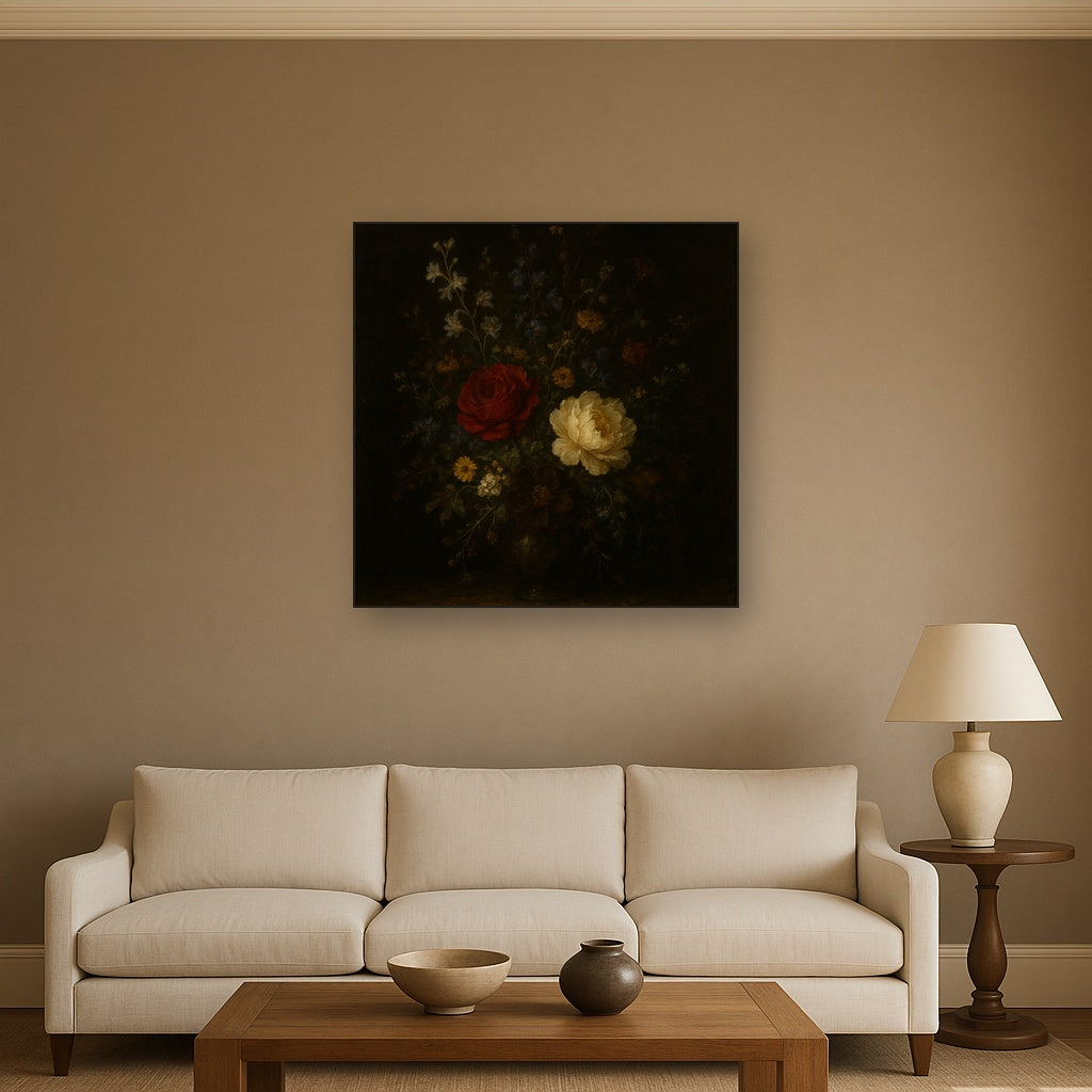 Moody Dutch Master Dark Floral Still Life Fine Art Oil Painting - View 2