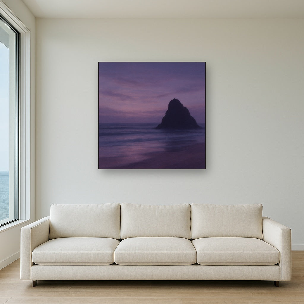 Dusky Twilight Seascape with Lavender Mist Fine Art Oil Painting - View 2