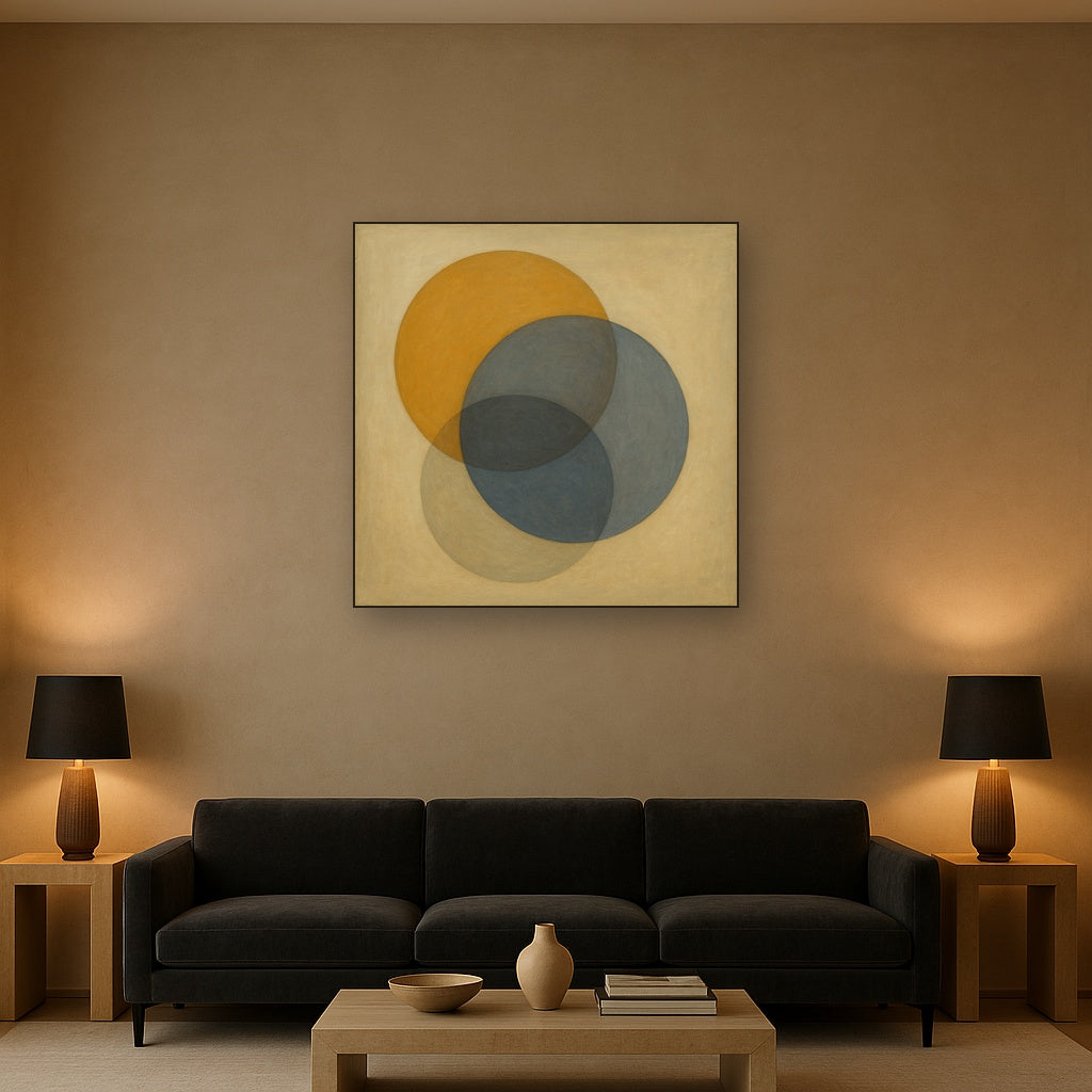 Intersecting Discs in Burnished Ochre & Slate No. 3 Fine Art Oil Painting - View 2
