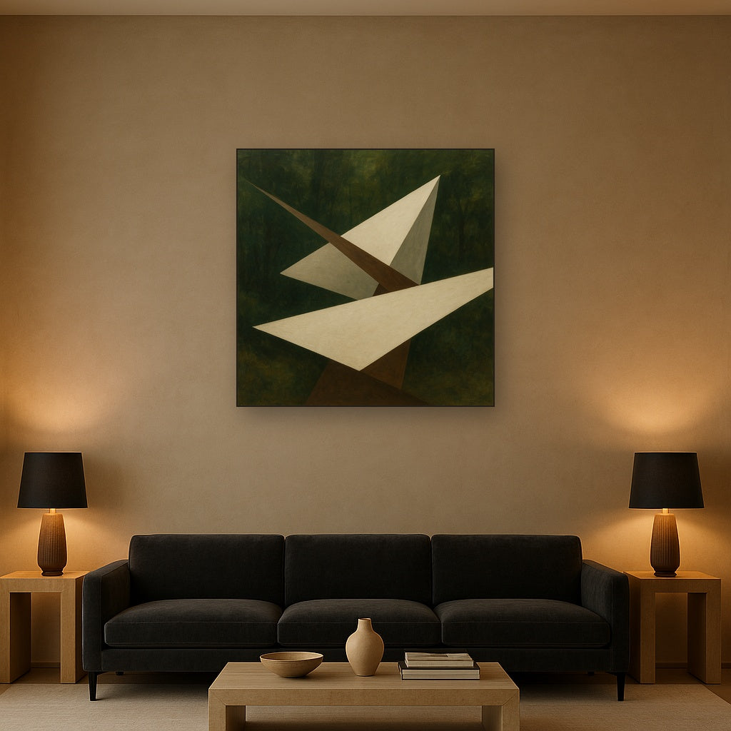 Kinetic Diagonal Planes in Forest & Alabaster No. 5 Fine Art Oil Painting - View 2