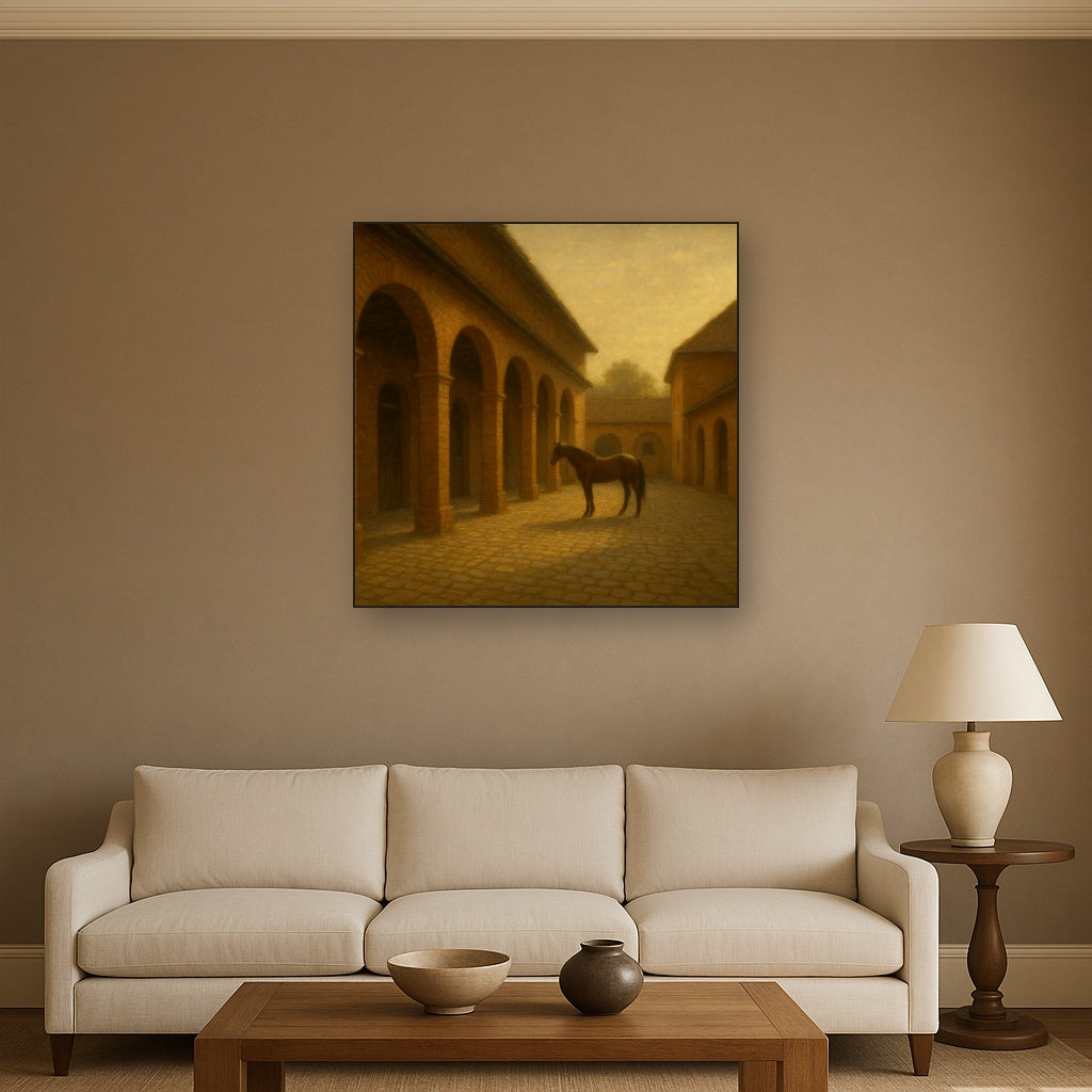 Equestrian Stable Courtyard in Late Afternoon No. 18 Oil Painting - View 2