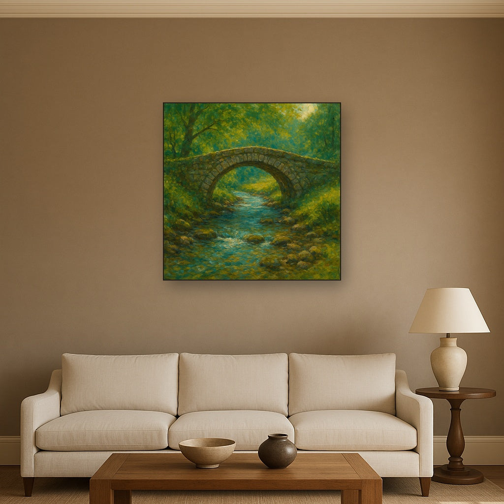 Old Stone Bridge over Bubbling Country Stream No. 2 Fine Art Oil Painting - View 2
