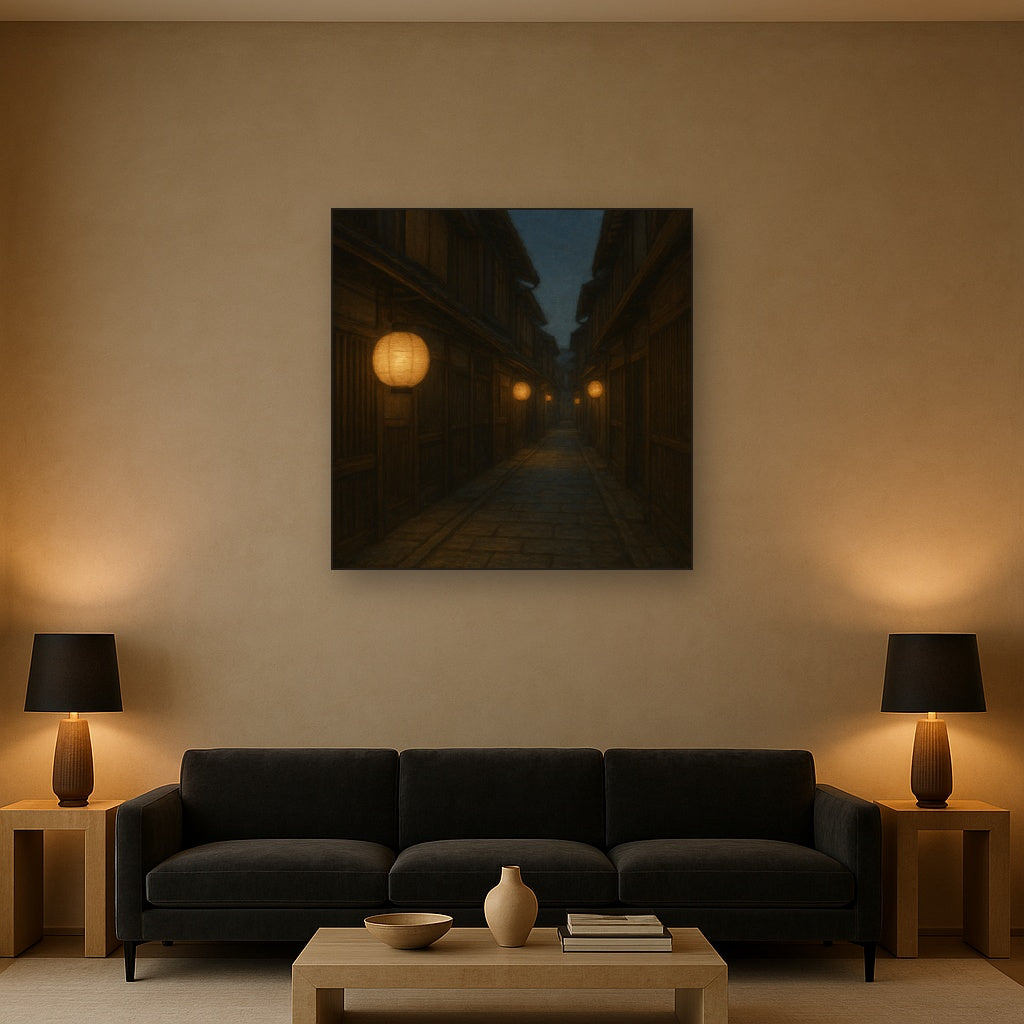 Old Kyoto Gion Alley in Soft Lantern Light Oil Painting - View 2