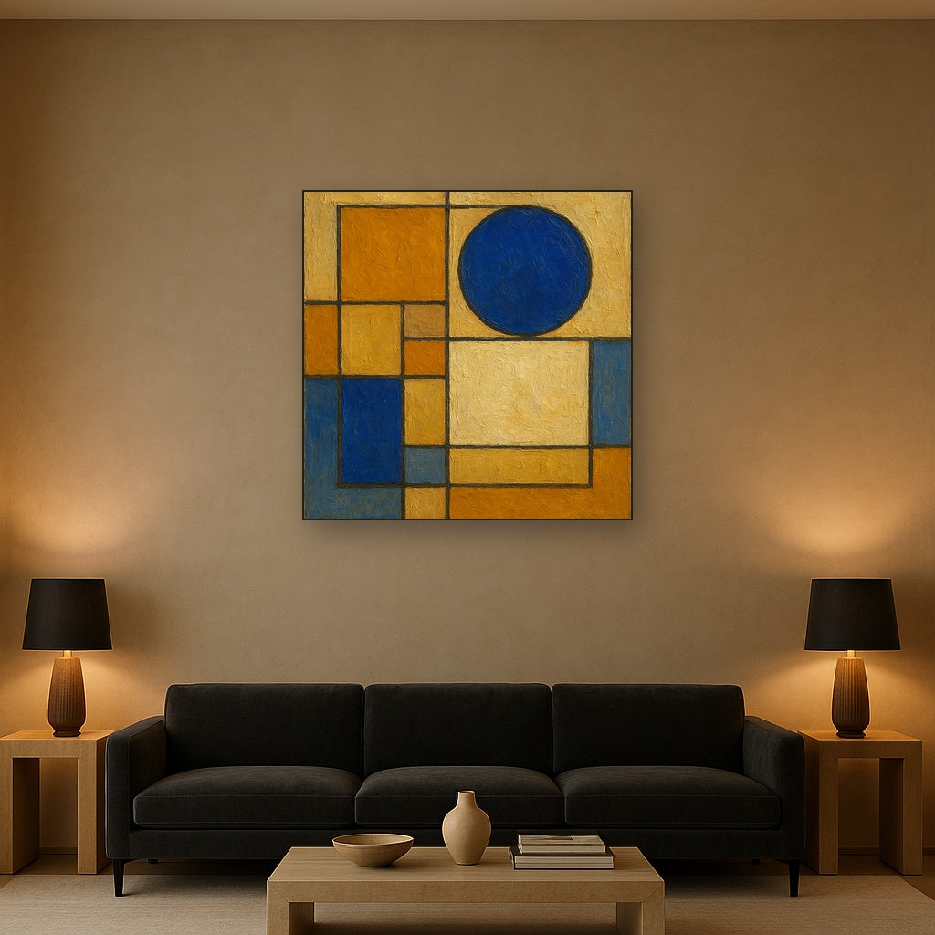 Bauhaus Geometric Balance No. 1 Oil Painting - Styled in Modern Living Room