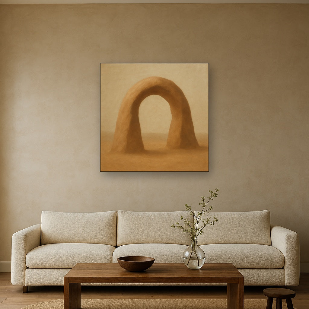 Warm Beige Travertine Arch No. 1 - Modern Fine Art Oil Painting - View 2