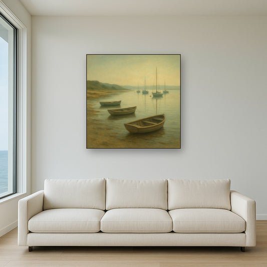 Quiet Fishing Harbor at Morning Low Tide No. 19 Oil Painting - View 2