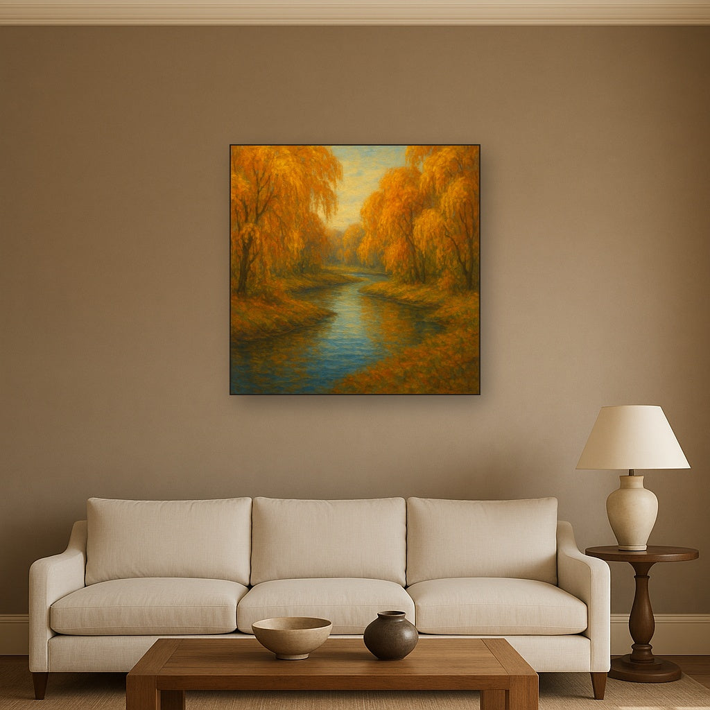 Tranquil River through Autumn Willow Woods No. 7 Fine Art Oil Painting - View 2