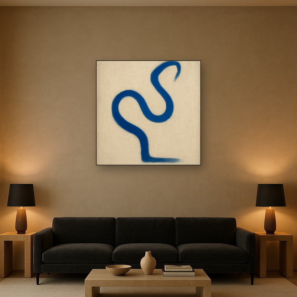 Cobalt Blue & Pale Oat Contour No. 8 - Modern Fine Art Oil Painting - View 2