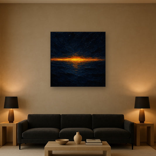 Luminescent Horizon Modern Abstract Oil Painting - Styled in Modern Living Room