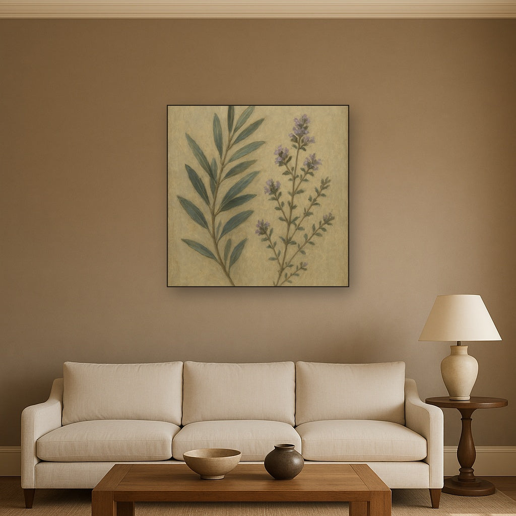 Olive Branches & Wild Thyme Botanical Study No. 4 Fine Art Oil Painting - View 2
