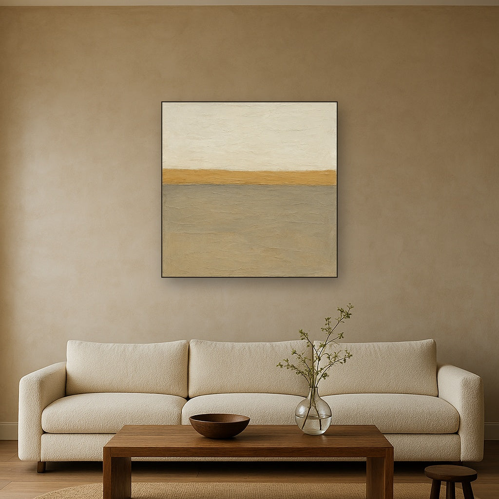 Muted Ochre Horizon Minimalist Oil Painting - View 2