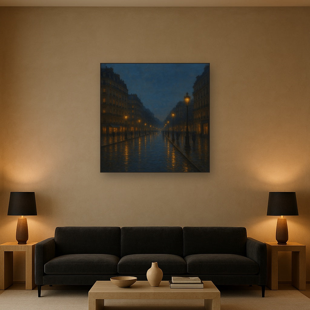 Rainy Parisian Boulevard at Twilight No. 5 Oil Painting - View 2
