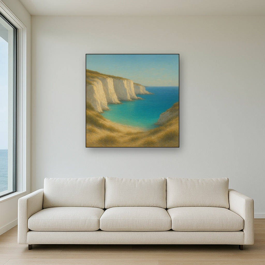 Mediterranean White Cliffs & Turquoise Cove Oil Painting - View 2