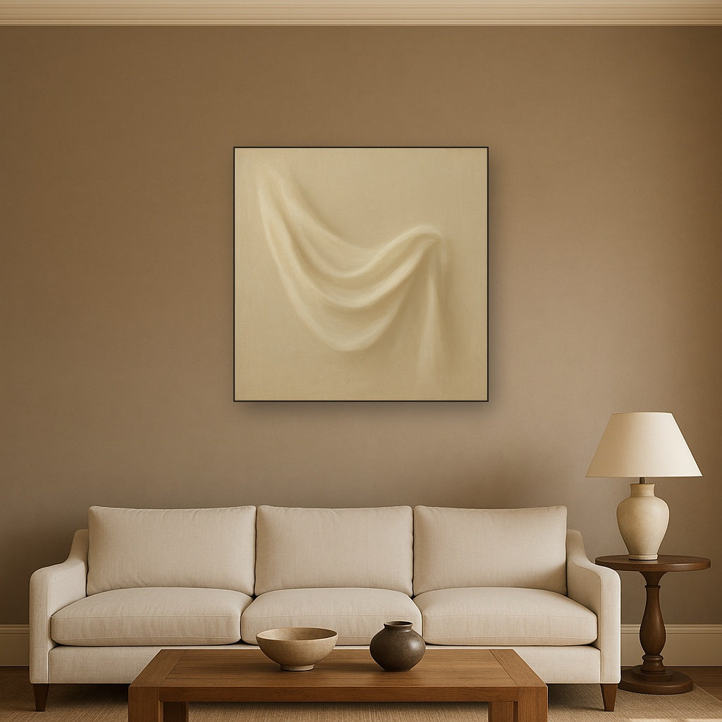 Alabaster Linen Texture Fold No. 4 - Modern Fine Art Oil Painting - View 2