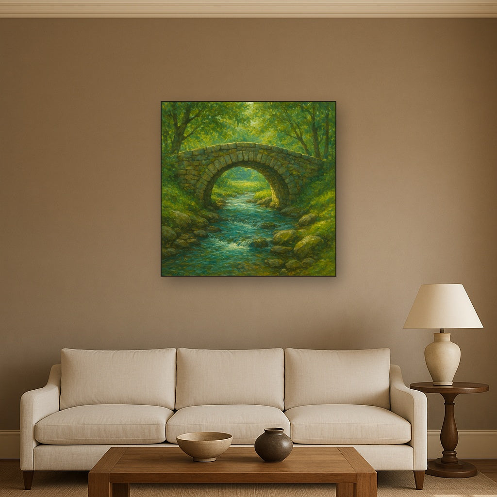 Old Stone Bridge over Bubbling Country Stream No. 4 Fine Art Oil Painting - View 2