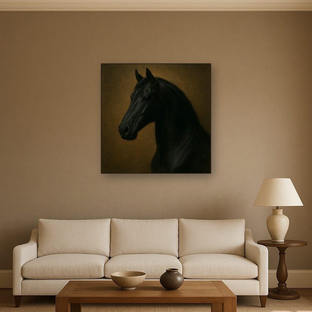 Dark Stallion Portrait in Classical Sfumato No. 6 Oil Painting - View 2