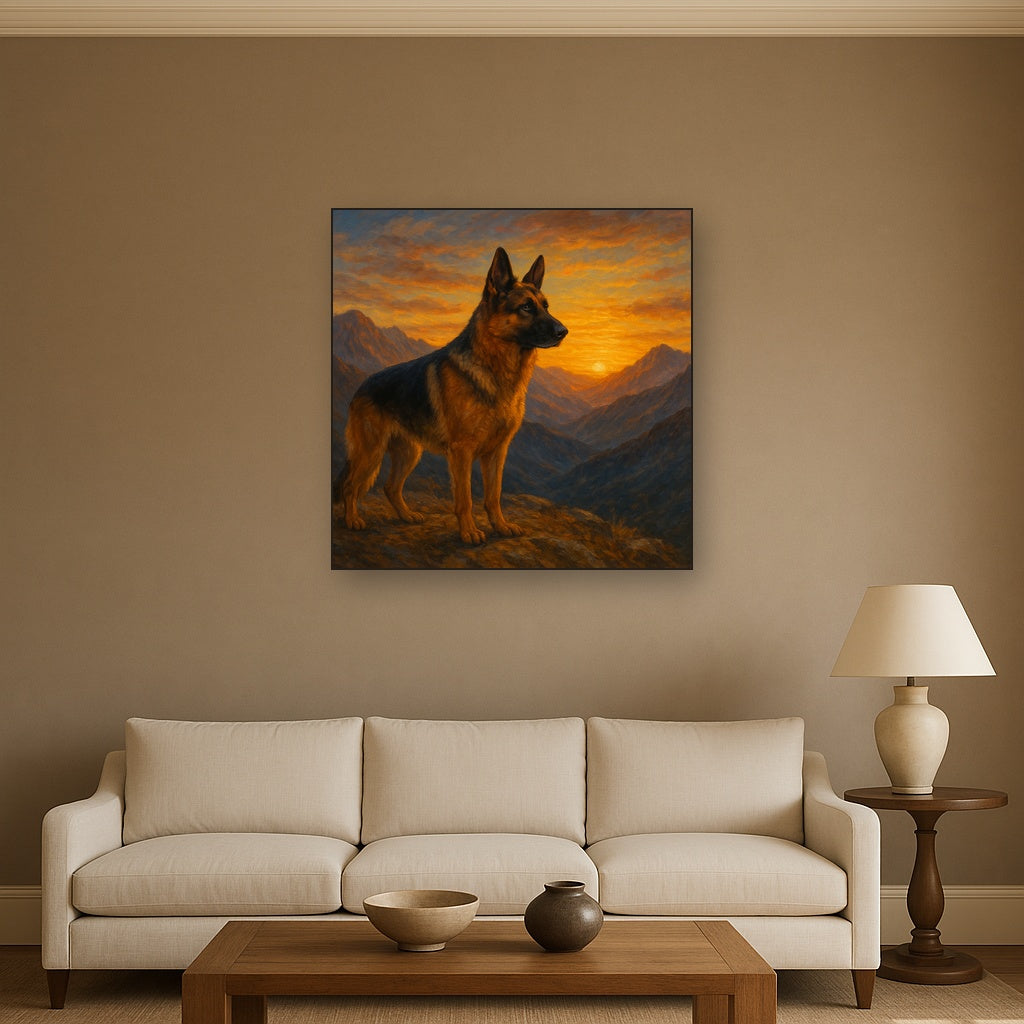 German Shepherd Standing in Alpine Sunset Fine Art Oil Painting - View 2