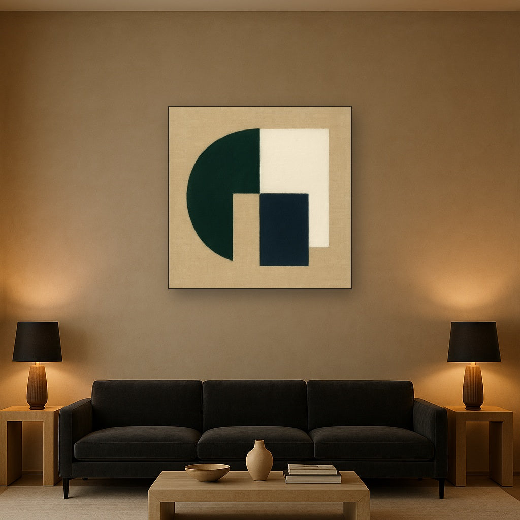 Forest Emerald & Chalk Interlock No. 6 - Modern Fine Art Oil Painting - View 2