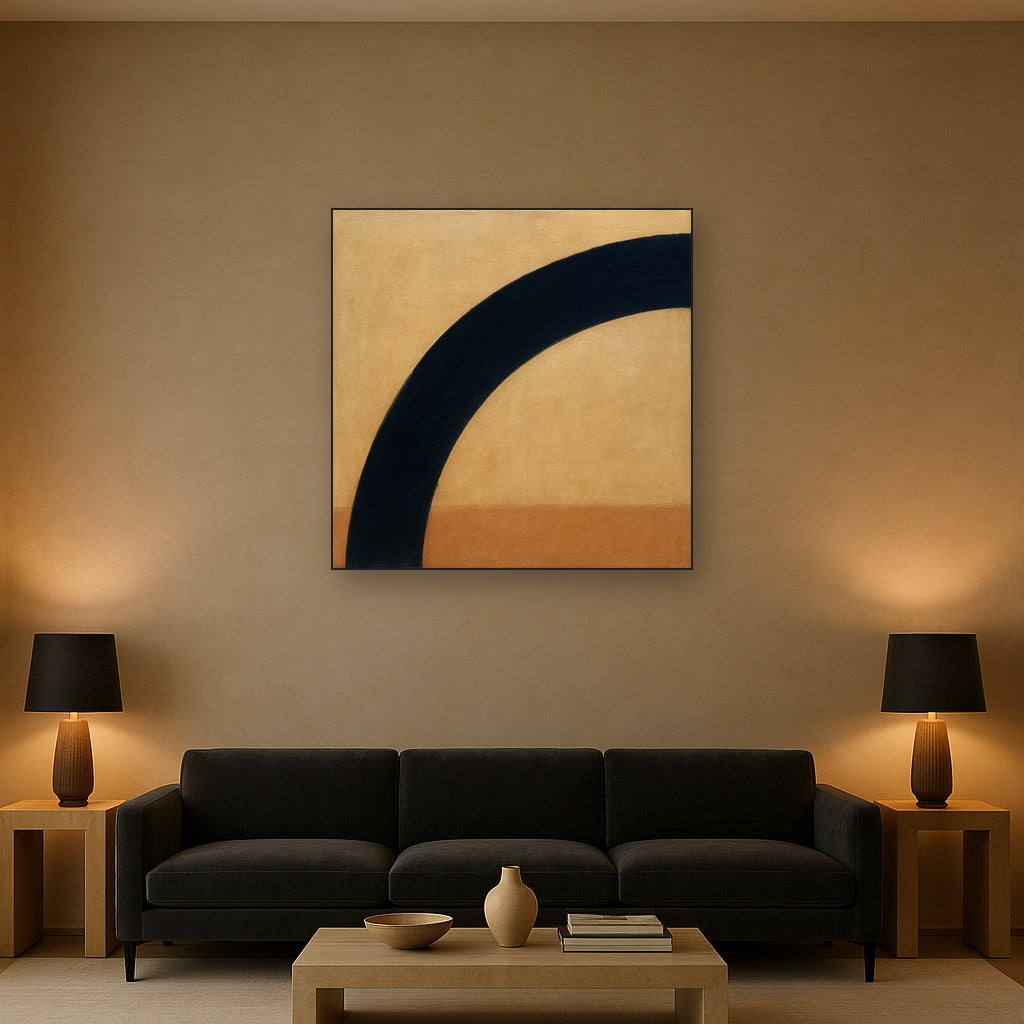 Navy Indigo & Warm Sand Sweep No. 2 - Modern Fine Art Oil Painting - View 2