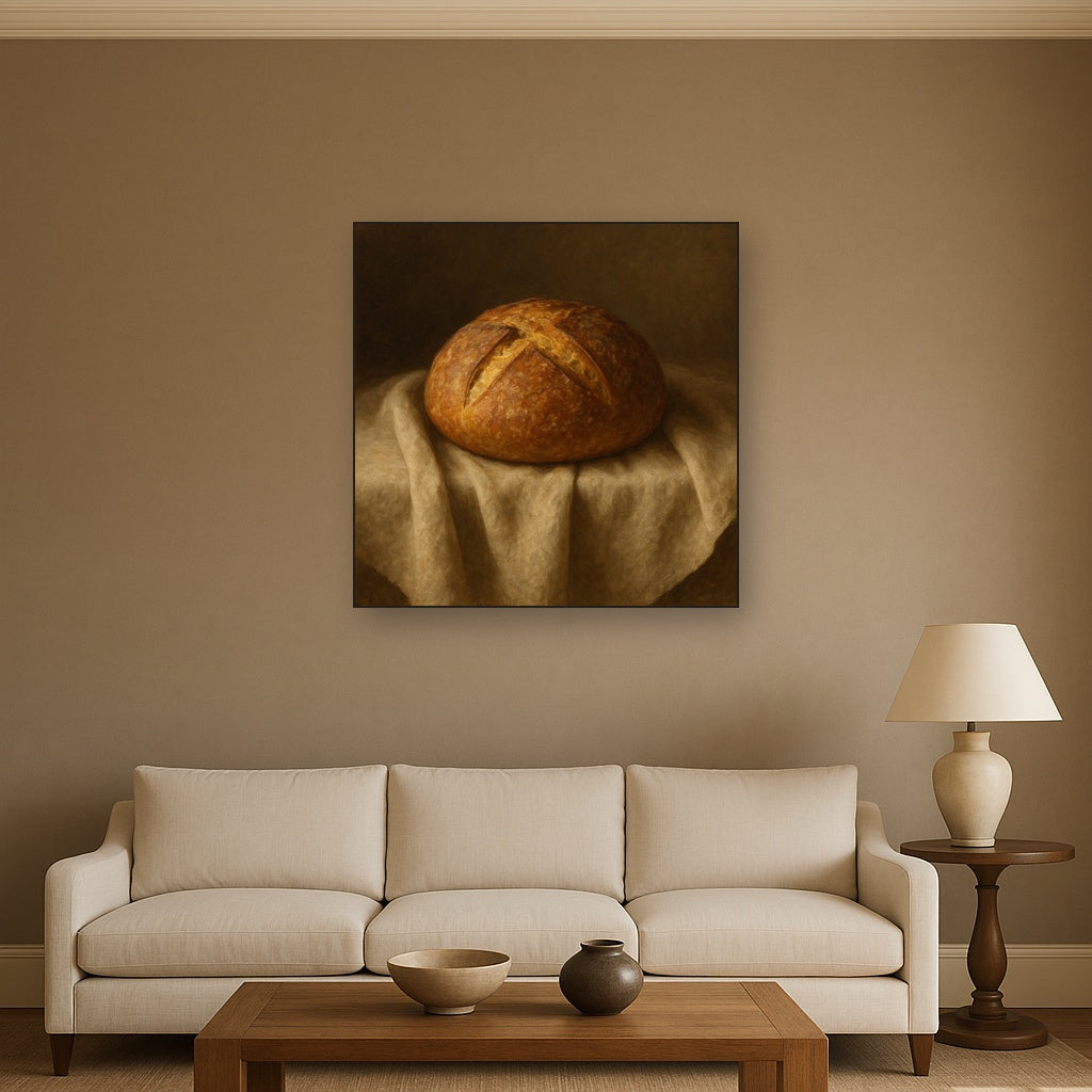 Artisan Sourdough Boule & Linen Drapery Oil Painting - View 2