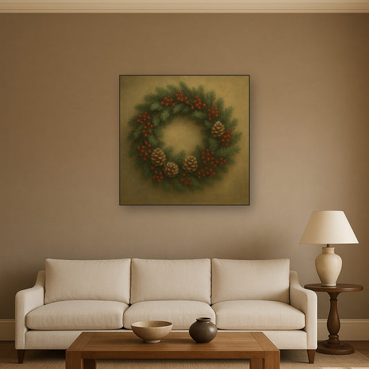 Vintage Holiday Botanical Wreath & Berries No. 6 Oil Painting - View 2