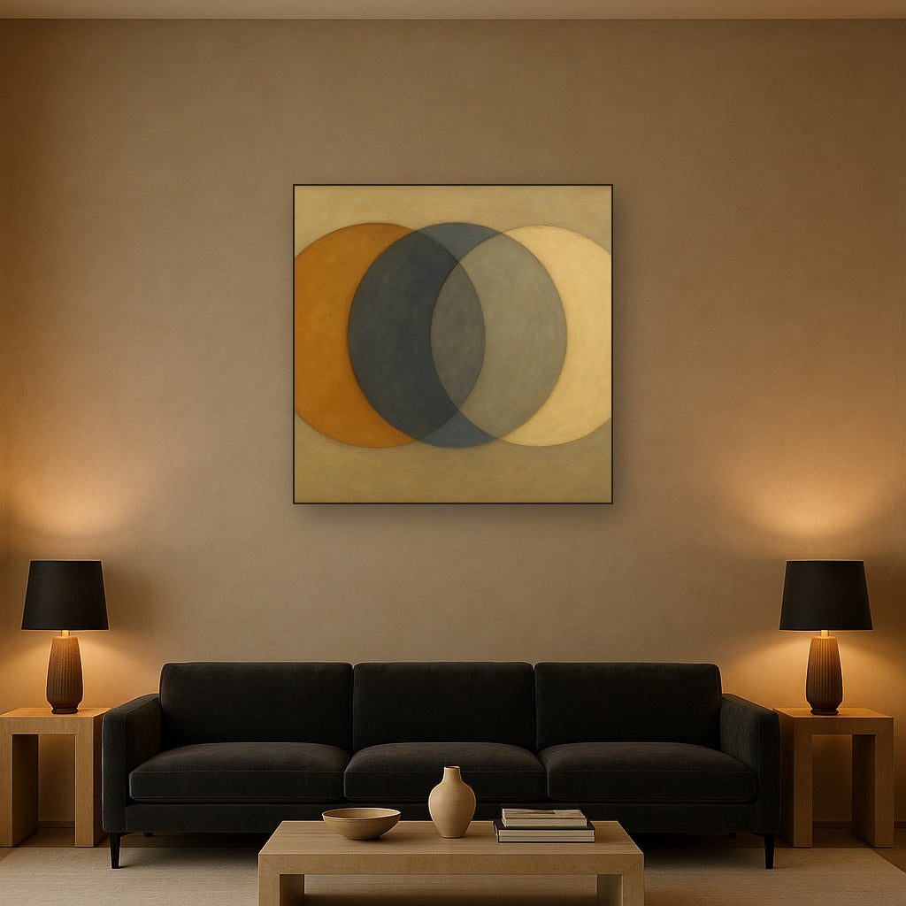 Intersecting Discs in Burnished Ochre & Slate No. 14 Fine Art Oil Painting - View 2