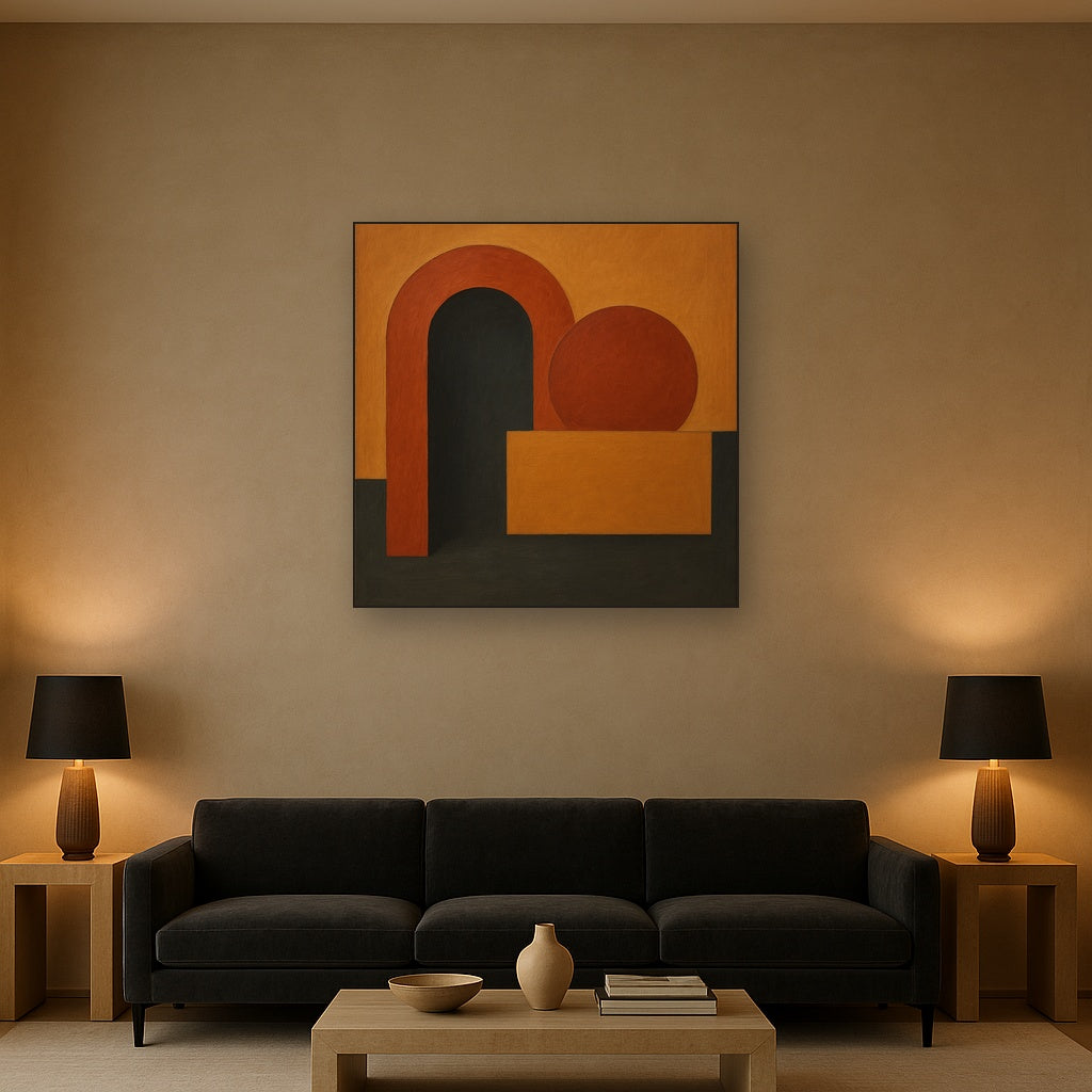 Bauhaus Archway & Terracotta Semicircle Suite No. 5 Fine Art Oil Painting - View 2