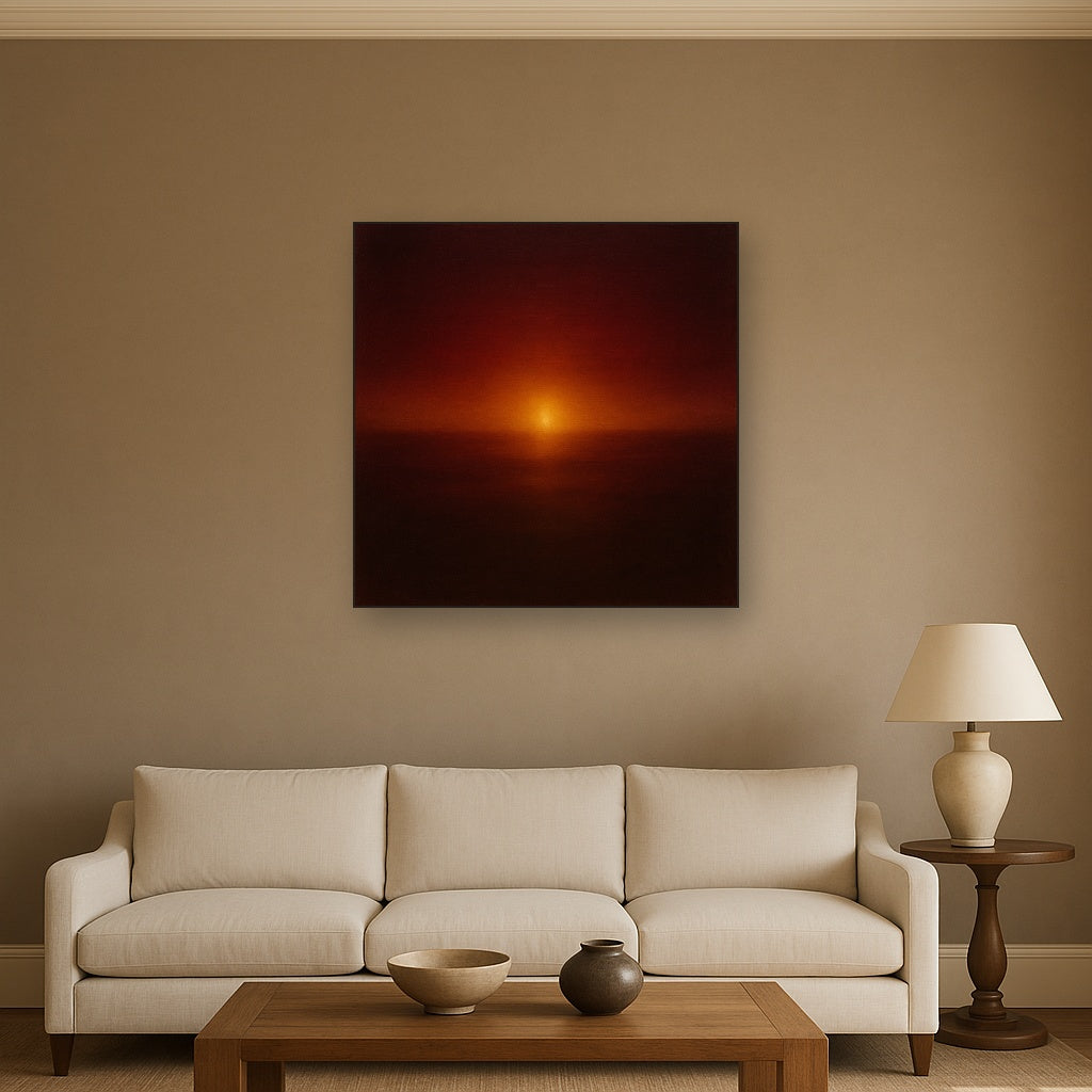 Deep Garnet & Amber Candlelight Horizon No. 7 Oil Painting - View 2