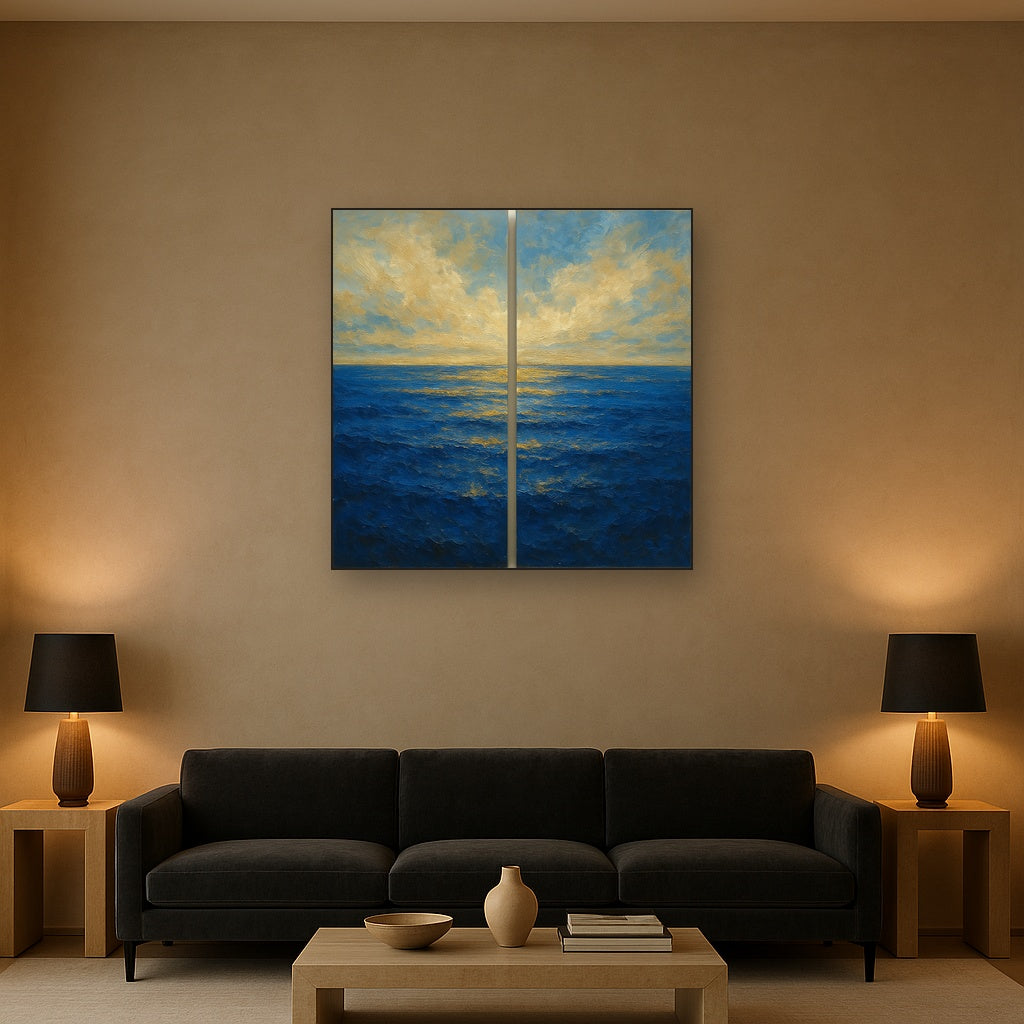Elysian Horizon Diptych Pairing Oil Painting - Styled in Modern Living Room